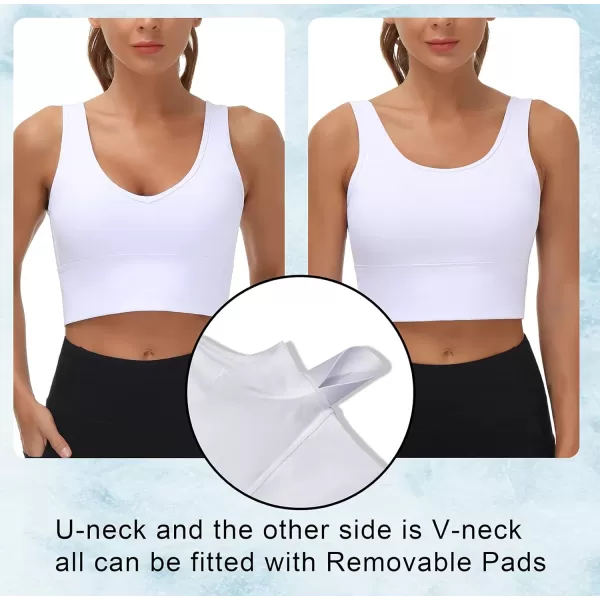 THE GYM PEOPLE Womens Longline Sports Bra Padded Crop Tank Tops Workout Yoga Bra with Removable PadsWhite