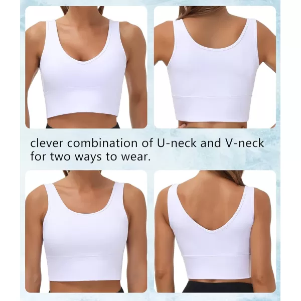 THE GYM PEOPLE Womens Longline Sports Bra Padded Crop Tank Tops Workout Yoga Bra with Removable PadsWhite