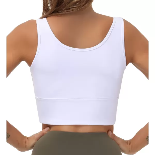 THE GYM PEOPLE Womens Longline Sports Bra Padded Crop Tank Tops Workout Yoga Bra with Removable PadsWhite