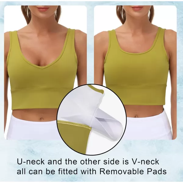 THE GYM PEOPLE Womens Longline Sports Bra Padded Crop Tank Tops Workout Yoga Bra with Removable PadsYellow