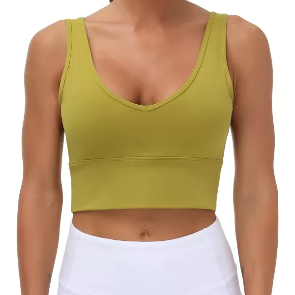 THE GYM PEOPLE Womens Longline Sports Bra Padded Crop Tank Tops Workout Yoga Bra with Removable PadsYellow