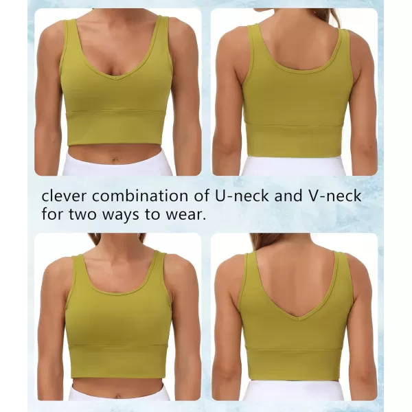 THE GYM PEOPLE Womens Longline Sports Bra Padded Crop Tank Tops Workout Yoga Bra with Removable PadsYellow