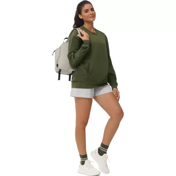 THE GYM PEOPLE Womens Loose Fit Sweatshirt Long Sleeve Crewneck Cotton Boxy Fall Workout Pullover Tops with PocketsBean Brown