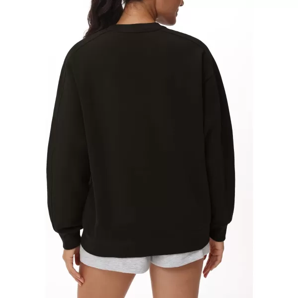 THE GYM PEOPLE Womens Loose Fit Sweatshirt Long Sleeve Crewneck Cotton Boxy Fall Workout Pullover Tops with PocketsBlack