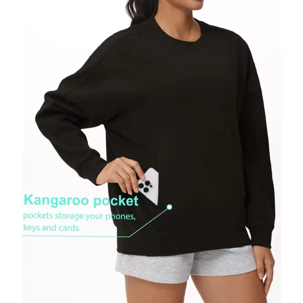 THE GYM PEOPLE Womens Loose Fit Sweatshirt Long Sleeve Crewneck Cotton Boxy Fall Workout Pullover Tops with PocketsBlack