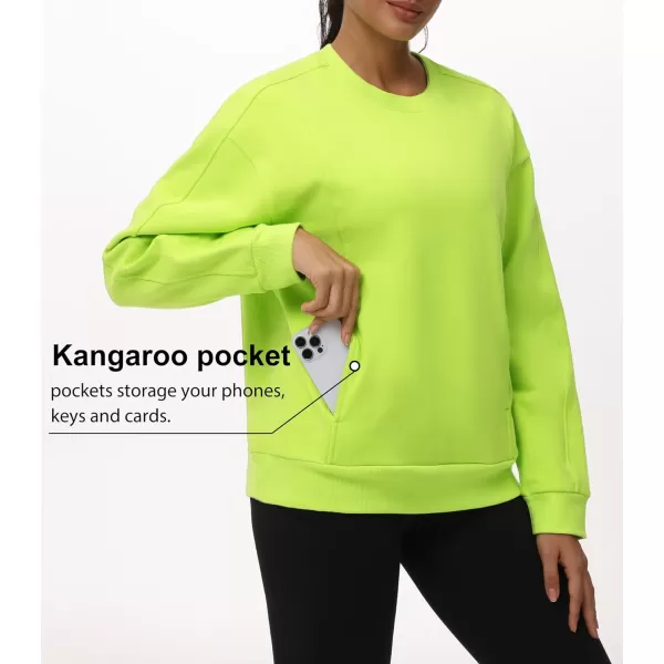 THE GYM PEOPLE Womens Loose Fit Sweatshirt Long Sleeve Crewneck Cotton Boxy Fall Workout Pullover Tops with PocketsBright Green