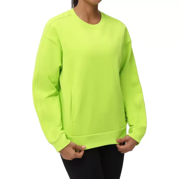 THE GYM PEOPLE Womens Loose Fit Sweatshirt Long Sleeve Crewneck Cotton Boxy Fall Workout Pullover Tops with PocketsBright Green
