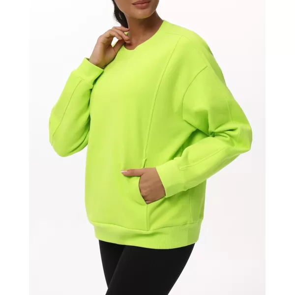 THE GYM PEOPLE Womens Loose Fit Sweatshirt Long Sleeve Crewneck Cotton Boxy Fall Workout Pullover Tops with PocketsBright Green