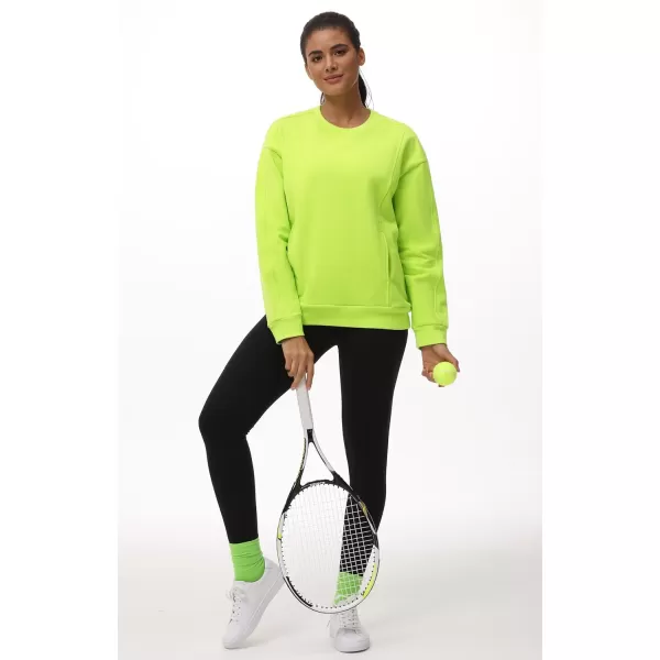 THE GYM PEOPLE Womens Loose Fit Sweatshirt Long Sleeve Crewneck Cotton Boxy Fall Workout Pullover Tops with PocketsBright Green