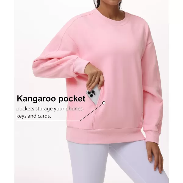 THE GYM PEOPLE Womens Loose Fit Sweatshirt Long Sleeve Crewneck Cotton Boxy Fall Workout Pullover Tops with PocketsPink