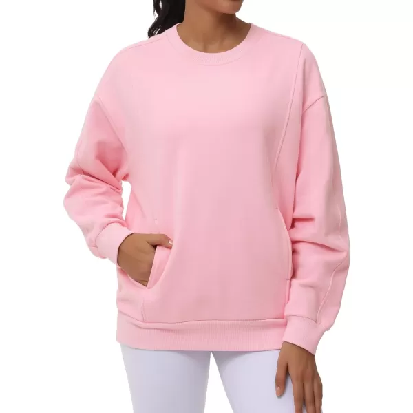 THE GYM PEOPLE Womens Loose Fit Sweatshirt Long Sleeve Crewneck Cotton Boxy Fall Workout Pullover Tops with PocketsPink