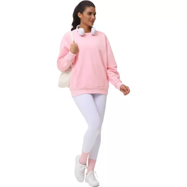 THE GYM PEOPLE Womens Loose Fit Sweatshirt Long Sleeve Crewneck Cotton Boxy Fall Workout Pullover Tops with PocketsPink