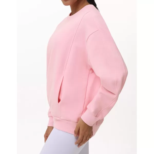 THE GYM PEOPLE Womens Loose Fit Sweatshirt Long Sleeve Crewneck Cotton Boxy Fall Workout Pullover Tops with PocketsPink