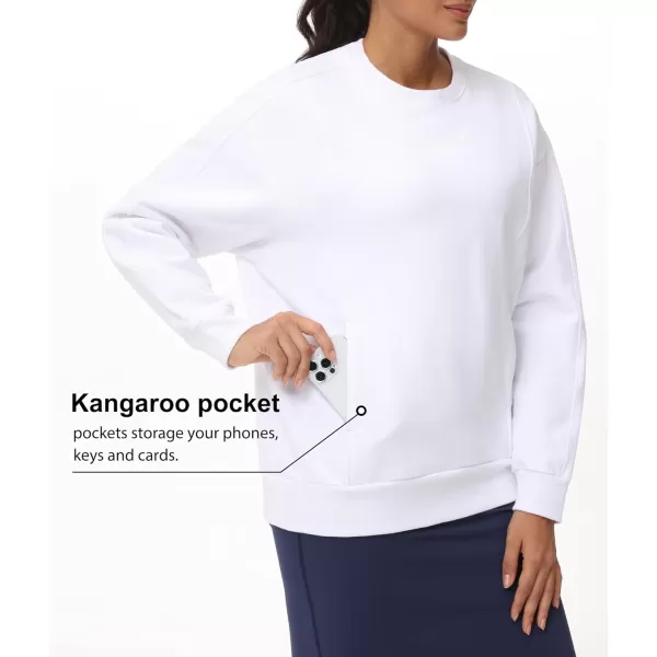 THE GYM PEOPLE Womens Loose Fit Sweatshirt Long Sleeve Crewneck Cotton Boxy Fall Workout Pullover Tops with PocketsWhite