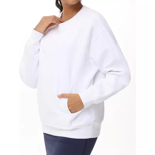 THE GYM PEOPLE Womens Loose Fit Sweatshirt Long Sleeve Crewneck Cotton Boxy Fall Workout Pullover Tops with PocketsWhite