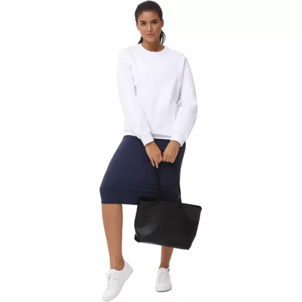 THE GYM PEOPLE Womens Loose Fit Sweatshirt Long Sleeve Crewneck Cotton Boxy Fall Workout Pullover Tops with PocketsWhite