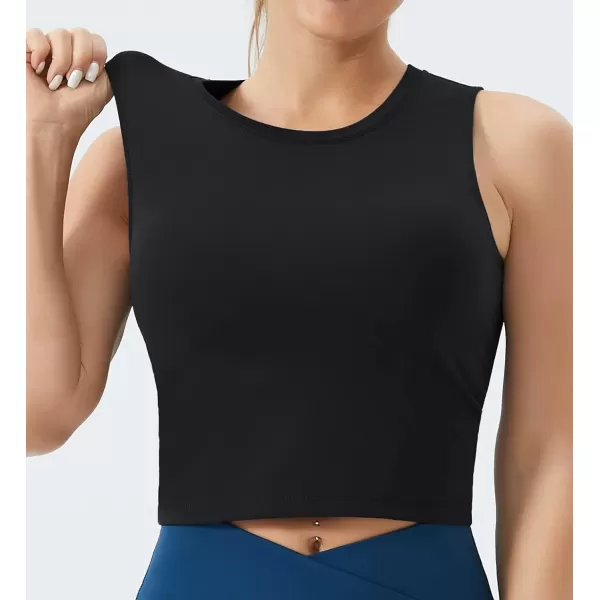 THE GYM PEOPLE Womens Medium Support Sports Bra Removable Padded Sleeveless Workout Crop TopsBlack