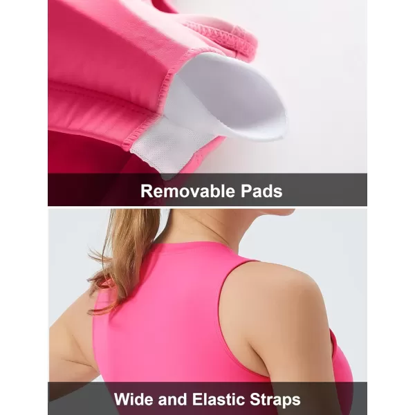 THE GYM PEOPLE Womens Medium Support Sports Bra Removable Padded Sleeveless Workout Crop TopsBright Pink
