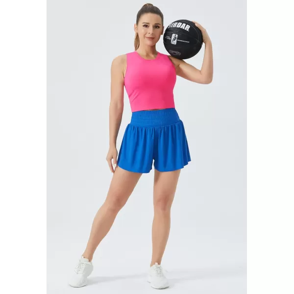 THE GYM PEOPLE Womens Medium Support Sports Bra Removable Padded Sleeveless Workout Crop TopsBright Pink