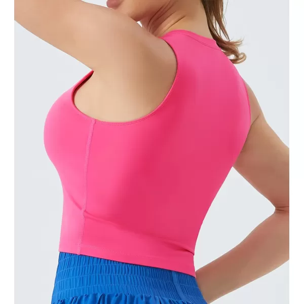 THE GYM PEOPLE Womens Medium Support Sports Bra Removable Padded Sleeveless Workout Crop TopsBright Pink