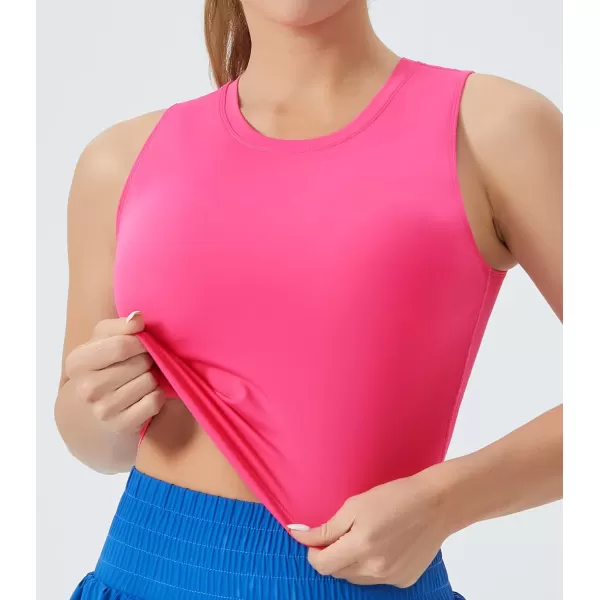 THE GYM PEOPLE Womens Medium Support Sports Bra Removable Padded Sleeveless Workout Crop TopsBright Pink