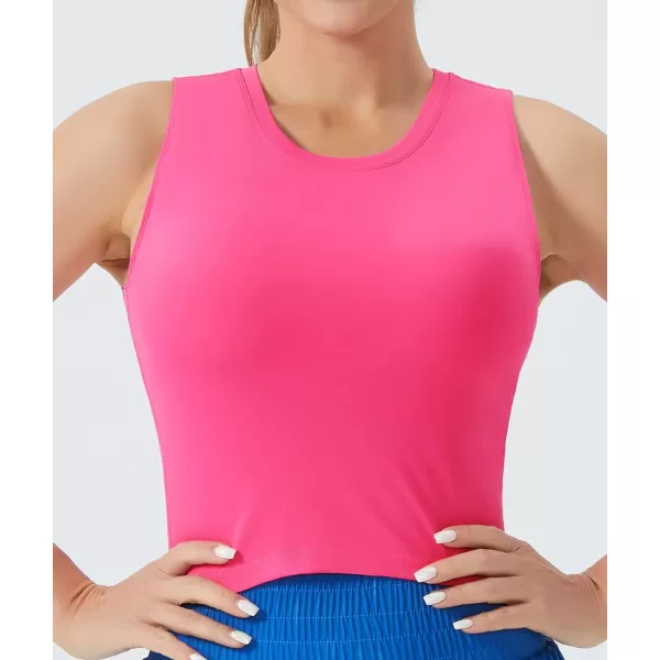 THE GYM PEOPLE Womens Medium Support Sports Bra Removable Padded Sleeveless Workout Crop TopsBright Pink
