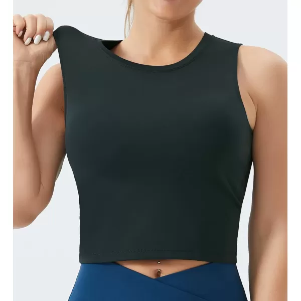 THE GYM PEOPLE Womens Medium Support Sports Bra Removable Padded Sleeveless Workout Crop TopsCharcoal Grey