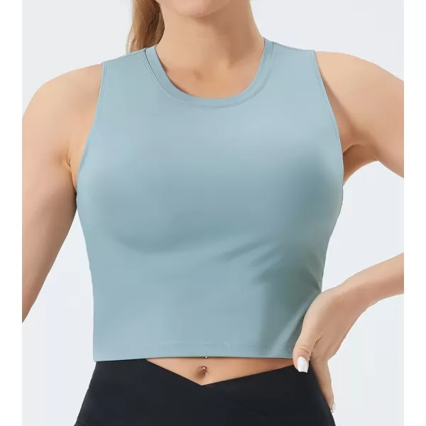 THE GYM PEOPLE Womens Medium Support Sports Bra Removable Padded Sleeveless Workout Crop TopsDenim Blue