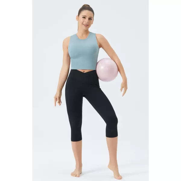 THE GYM PEOPLE Womens Medium Support Sports Bra Removable Padded Sleeveless Workout Crop TopsDenim Blue