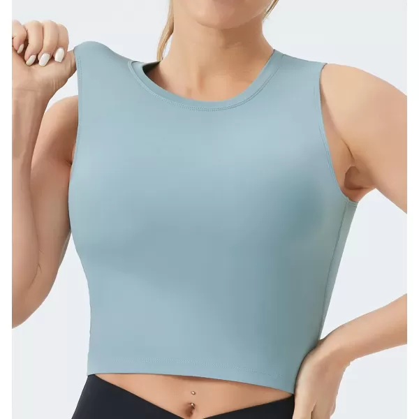 THE GYM PEOPLE Womens Medium Support Sports Bra Removable Padded Sleeveless Workout Crop TopsDenim Blue