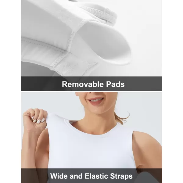 THE GYM PEOPLE Womens Medium Support Sports Bra Removable Padded Sleeveless Workout Crop TopsWhite