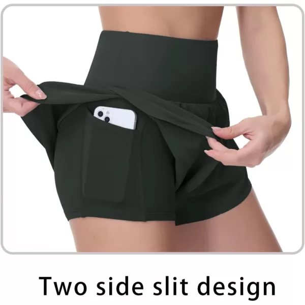 THE GYM PEOPLE Womens Quick Dry Running Shorts Mesh Liner High Waisted Tennis Workout Shorts Zipper PocketsDark Grey