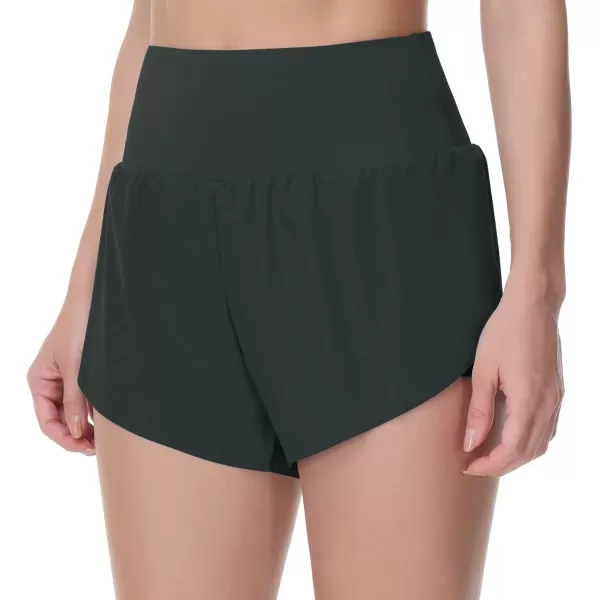 THE GYM PEOPLE Womens Quick Dry Running Shorts Mesh Liner High Waisted Tennis Workout Shorts Zipper PocketsDark Grey