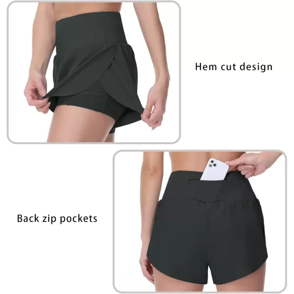 THE GYM PEOPLE Womens Quick Dry Running Shorts Mesh Liner High Waisted Tennis Workout Shorts Zipper PocketsDark Grey