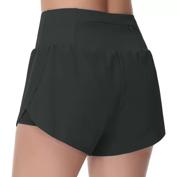 THE GYM PEOPLE Womens Quick Dry Running Shorts Mesh Liner High Waisted Tennis Workout Shorts Zipper PocketsDark Grey