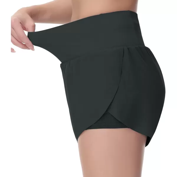 THE GYM PEOPLE Womens Quick Dry Running Shorts Mesh Liner High Waisted Tennis Workout Shorts Zipper PocketsDark Grey