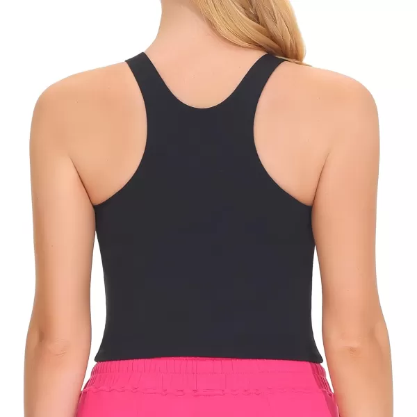 THE GYM PEOPLE Womens Racerback Longline Sports Bra Removable Padded High Neck Workout Yoga Crop TopsBlack