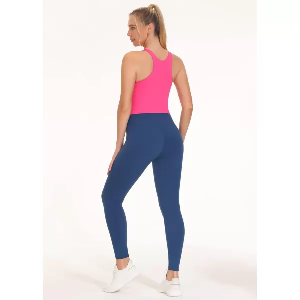THE GYM PEOPLE Womens Racerback Longline Sports Bra Removable Padded High Neck Workout Yoga Crop TopsBright Pink