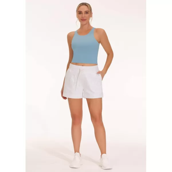 THE GYM PEOPLE Womens Racerback Longline Sports Bra Removable Padded High Neck Workout Yoga Crop TopsDenim Blue