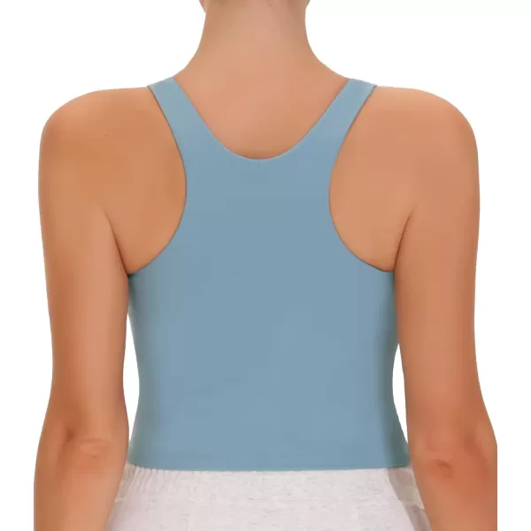 THE GYM PEOPLE Womens Racerback Longline Sports Bra Removable Padded High Neck Workout Yoga Crop TopsDenim Blue