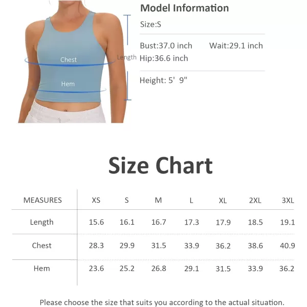 THE GYM PEOPLE Womens Racerback Longline Sports Bra Removable Padded High Neck Workout Yoga Crop TopsDenim Blue