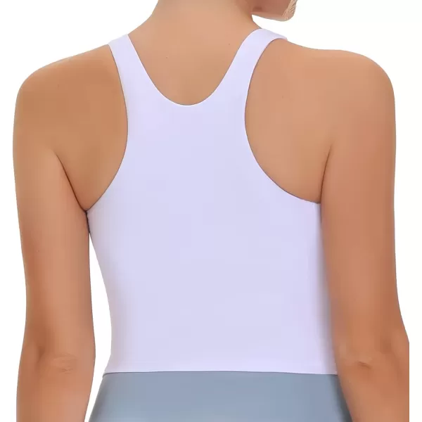THE GYM PEOPLE Womens Racerback Longline Sports Bra Removable Padded High Neck Workout Yoga Crop TopsWhite