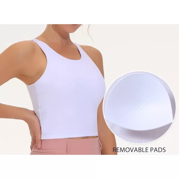 THE GYM PEOPLE Womens Racerback Longline Sports Bra Removable Padded High Neck Workout Yoga Crop TopsWhite