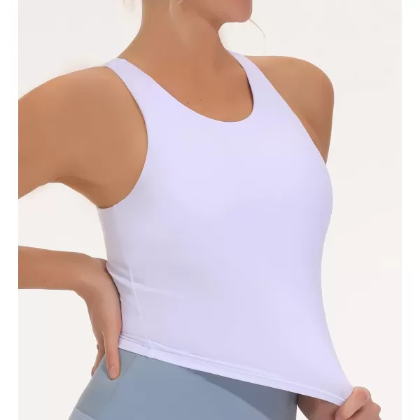 THE GYM PEOPLE Womens Racerback Longline Sports Bra Removable Padded High Neck Workout Yoga Crop TopsWhite