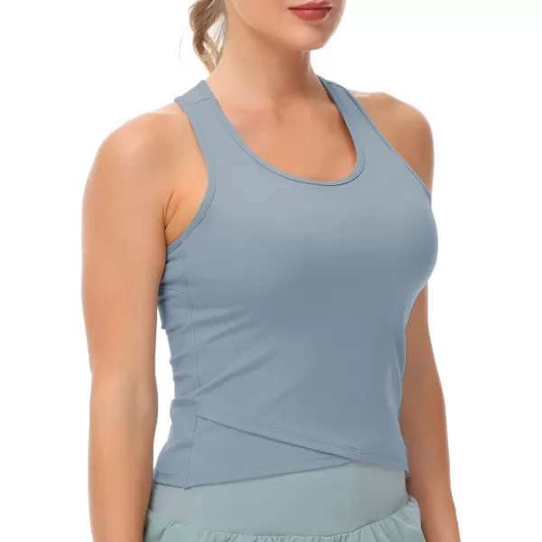 THE GYM PEOPLE Womens Racerback Workout Tank Tops with Built in Bra Sleeveless Slim FitDenim Blue