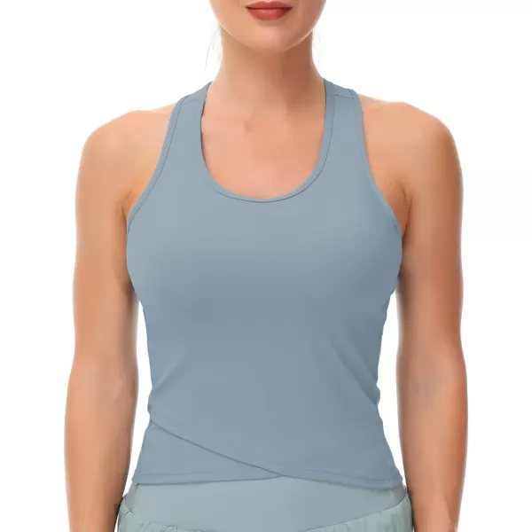 THE GYM PEOPLE Womens Racerback Workout Tank Tops with Built in Bra Sleeveless Slim FitDenim Blue