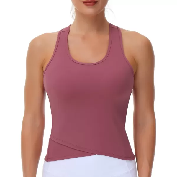 THE GYM PEOPLE Womens Racerback Workout Tank Tops with Built in Bra Sleeveless Slim FitRose Red
