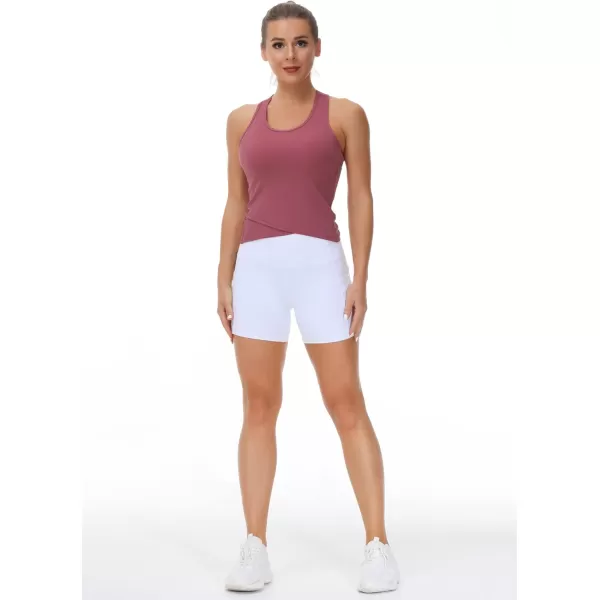 THE GYM PEOPLE Womens Racerback Workout Tank Tops with Built in Bra Sleeveless Slim FitRose Red