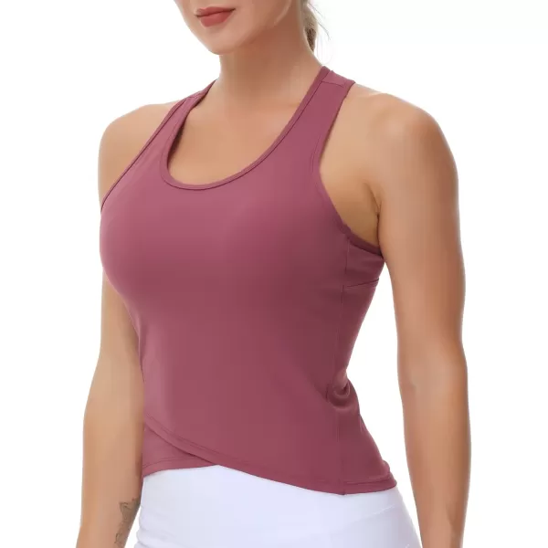 THE GYM PEOPLE Womens Racerback Workout Tank Tops with Built in Bra Sleeveless Slim FitRose Red