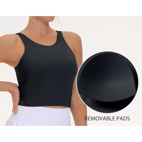 THE GYM PEOPLE Womens Sports Bra Sleeveless Workout Tank Tops Running Yoga Cropped Tops with Removable PaddedBlack